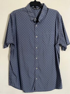 Travis Mathew XL Blue Print Cotton Stretch Button Down Casual Dress Short Sleeve
